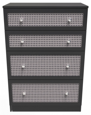 Product photograph of Rattan And Black 4 Drawer Deep Chest from Choice Furniture Superstore