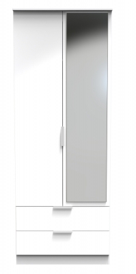Product photograph of Plymouth White Gloss 2 Door Tall Combi Wardrobe - 1 Mirror from Choice Furniture Superstore