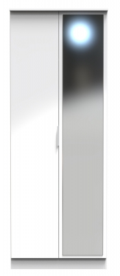 Product photograph of Plymouth White Gloss 2 Door Tall Wardrobe - 1 Mirror from Choice Furniture Superstore