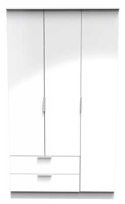 Product photograph of Plymouth White Gloss 3 Door Tall Triple Wardrobe - Lhf 2 Drawers from Choice Furniture Superstore