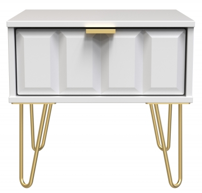 Product photograph of Cube White Matt 1 Drawer Bedside Cabinet With Hairpin Legs from Choice Furniture Superstore