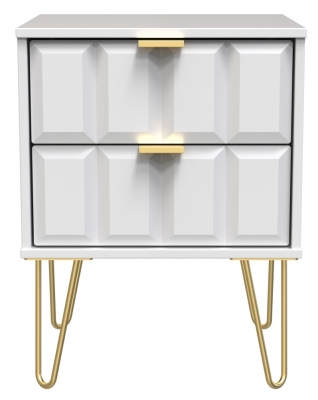 Cube White Matt 2 Drawer Bedside Cabinet with Hairpin Legs