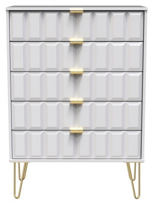 Product photograph of Cube White Matt 5 Drawer Chest With Hairpin Legs from Choice Furniture Superstore