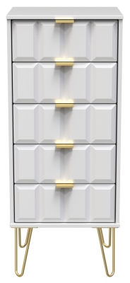 Product photograph of Cube White Matt 5 Drawer Tall Bedside Cabinet With Hairpin Legs from Choice Furniture Superstore