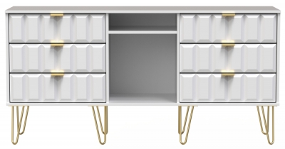 Product photograph of Cube White Matt 6 Drawer Tv Unit With Hairpin Legs from Choice Furniture Superstore