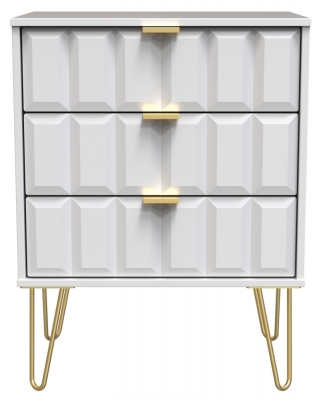 Product photograph of Cube White Matt 3 Drawer Midi Chest With Hairpin Legs from Choice Furniture Superstore