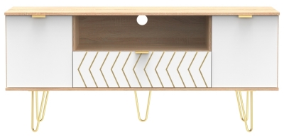 Jigsaw White And Oak Effect 65cm Tv Unit With Gold Hairpin Legs