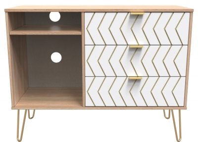 Jigsaw White And Oak Effect 95cm Tv Unit With Gold Hairpin Legs