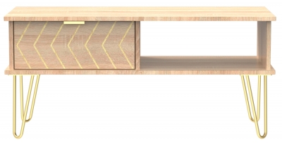 Jigsaw Oak Effect 1 Drawer Coffee Table With Gold Hairpin Legs