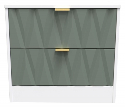 Product photograph of Las Vegas Matt White And Reed Green 2 Drawer Bedside Cabinet from Choice Furniture Superstore
