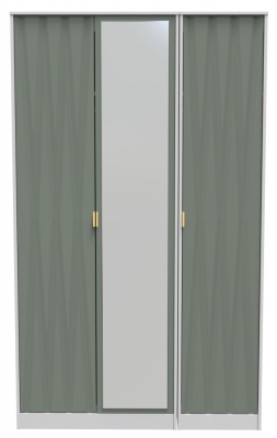 Product photograph of Las Vegas Matt White And Reed Green 3 Door Tall Mirror Wardrobe from Choice Furniture Superstore