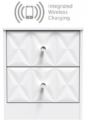 Product photograph of San Jose Matt White 2 Drawer Bedside Cabinet With Integrated Wireless Charging from Choice Furniture Superstore