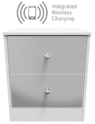 Product photograph of Padstow Unifrom Gloss And Matt White 2 Drawer Bedside Cabinet With Integrated Wireless Charging from Choice Furniture Superstore