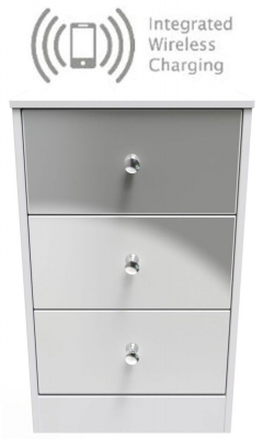 Product photograph of Padstow Unifrom Gloss And Matt White 3 Drawer Bedside Cabinet With Integrated Wireless Charging from Choice Furniture Superstore