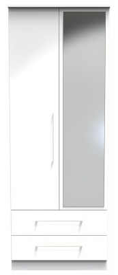 Product photograph of Worcester White Gloss 2 Door 2 Drawer 2ft 6in Plain Mirror Combi Wardrobe from Choice Furniture Superstore