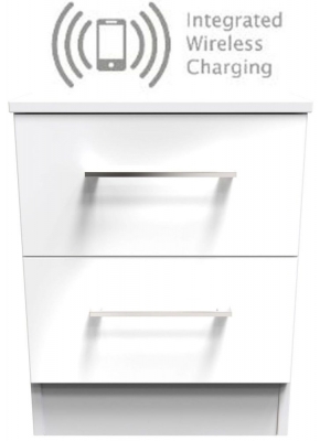 Product photograph of Worcester White Gloss 2 Drawer Bedside Cabinet With Integrated Wireless Charging from Choice Furniture Superstore