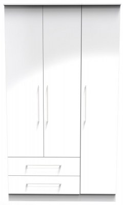 Product photograph of Worcester White Gloss 3 Door 2 Drawer Tall Plain Wardrobe from Choice Furniture Superstore