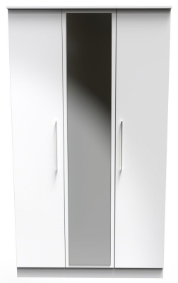 Product photograph of Worcester White Gloss 3 Door Tall Mirror Wardrobe from Choice Furniture Superstore