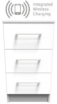 Product photograph of Worcester White Gloss 3 Drawer Bedside Cabinet With Integrated Wireless Charging from Choice Furniture Superstore