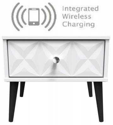 Product photograph of Pixel Matt White 1 Drawer Bedside Cabinet With Integrated Wireless Charging from Choice Furniture Superstore