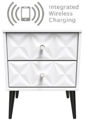 Product photograph of Pixel Matt White 2 Drawer Bedside Cabinet With Integrated Wireless Charging from Choice Furniture Superstore