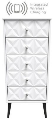 Product photograph of Pixel Matt White 5 Drawer Tall Chest With Integrated Wireless Charging from Choice Furniture Superstore