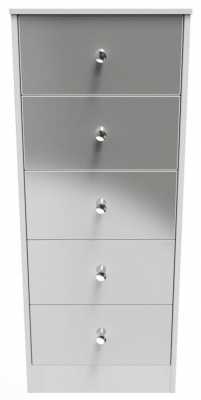 Product photograph of Padstow Unifrom Gloss And Matt White 5 Drawer Tall Chest from Choice Furniture Superstore