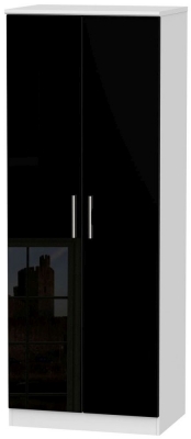 Clearance Knightsbridge 2 Door Tall Wardrobe High Gloss Black And White P14