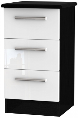Clearance Knightsbridge 3 Drawer Bedside Cabinet High Gloss White And Black P35