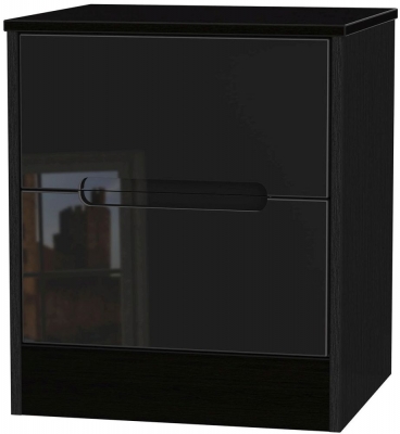 Product photograph of Clearance - Monaco High Gloss Black 2 Drawer Bedside Cabinet - P25 from Choice Furniture Superstore