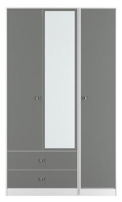 Product photograph of Padstow Grey And White 3 Door Tall Combi Wardrobe - 1 Mirror And Lhf 2 Drawers from Choice Furniture Superstore