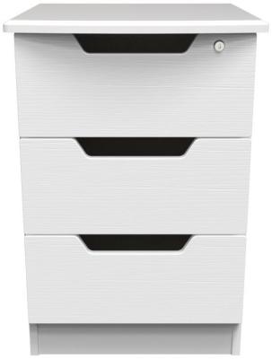 Bella White 3 Drawer Narrow Bedside Cabinet With Lock