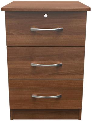 Eve Walnut Effect 3 Drawer Narrow Bedside Cabinet With Lock