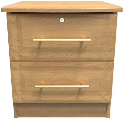 Faye Modern Oak 2 Drawer Bedside Cabinet With Lock