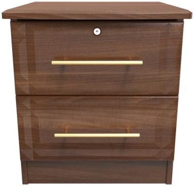 Faye Noche Walnut 2 Drawer Bedside Cabinet With Lock