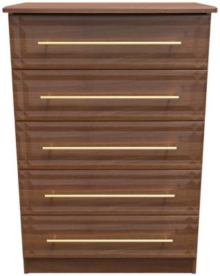 Faye Noche Walnut 5 Drawer Wide Chest