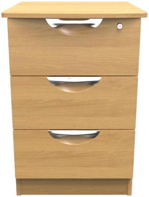 Flora Oak Effect 3 Drawer Narrow Bedside Cabinet With Lock