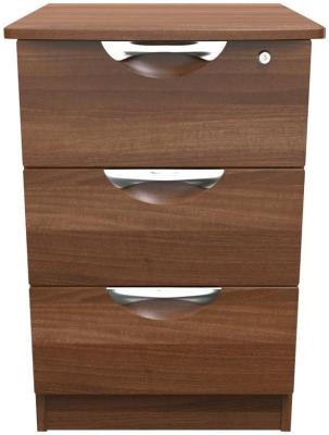 Flora Walnut Effect 3 Drawer Narrow Bedside Cabinet With Lock