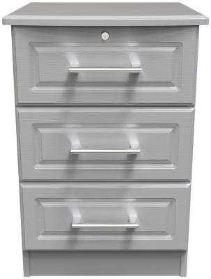 Gina Grey Ash 3 Drawer Narrow Bedside Cabinet With Lock