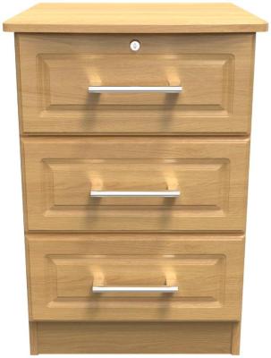 Gina Oak Effect 3 Drawer Narrow Bedside Cabinet With Lock