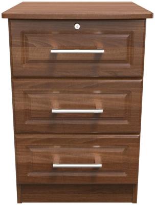 Gina Walnut Effect 3 Drawer Narrow Bedside Cabinet With Lock