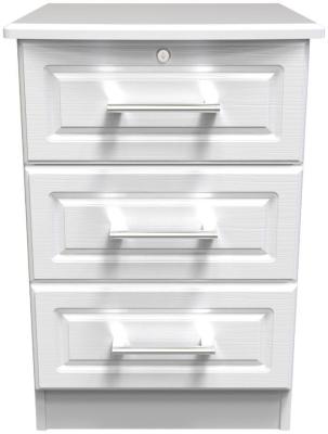 Gina White 3 Drawer Narrow Bedside Cabinet With Lock