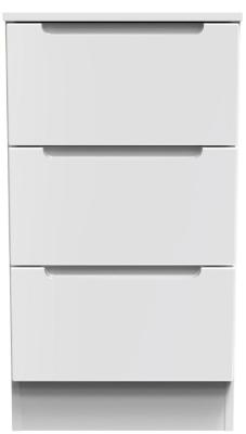 Milan White Gloss 3 Drawer Narrow Bedside Cabinet