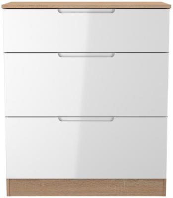 Milan White Gloss And Bardolino 3 Drawer Deep Chest