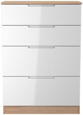 Milan White Gloss And Bardolino 4 Drawer Deep Chest