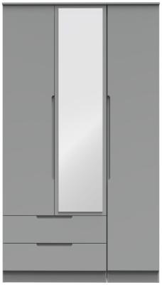 Milan Grey 2 Drawer 3 Door Mirror Combi Wardrobe W 111cm X D 53cm