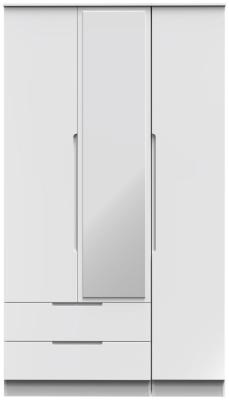 Milan White Gloss 2 Drawer 3 Door Mirror Combi Wardrobe W 111cm X D 53cm