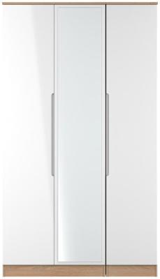 Milan White Gloss And Bardolino 3 Door Mirror Combi Wardrobe W 111cm X D 53cm