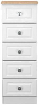 Product photograph of Norfolk White And Oak Effect 5 Drawer Narrow Chest from Choice Furniture Superstore
