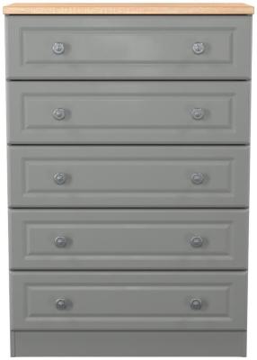 Norfolk Grey And Bardolina Oak 5 Drawer Narrow Chest